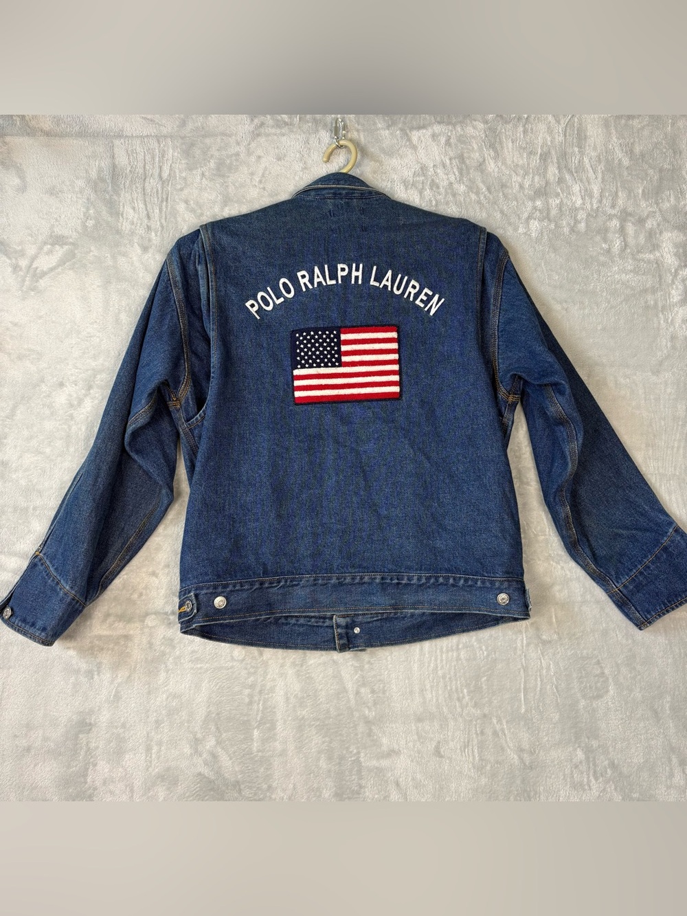 Polo Ralph Lauren Denim Jacket American Flag Patch Womens L